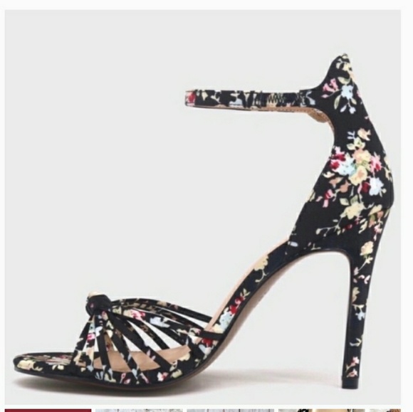 Who What Wear Shoes - Floral Knotted Ankle Strap Snap Closure Heels